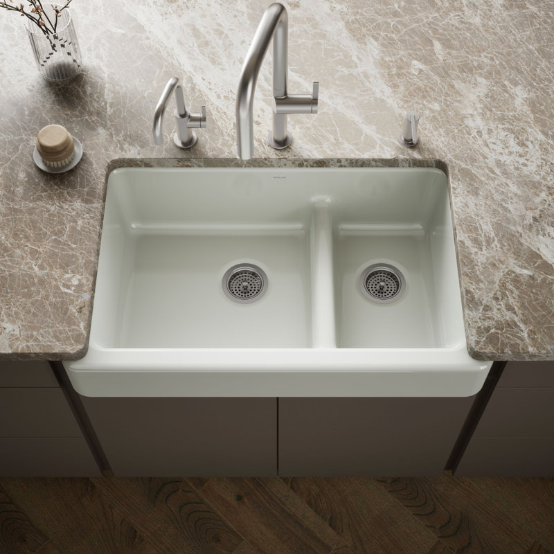 Whitehaven® 36" L x 22" W Double Basin Farmhouse/Apron Kitchen Sink, Sea Salt