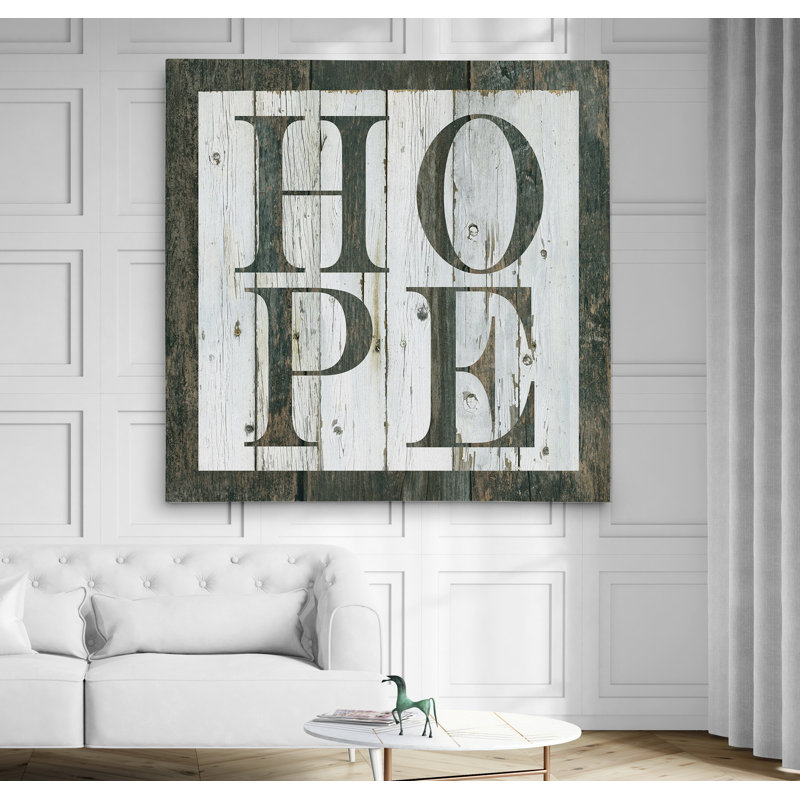 «Wood Hope», art textuel, Toile tendue, H 16 po x l 16 po x P 1,5 po