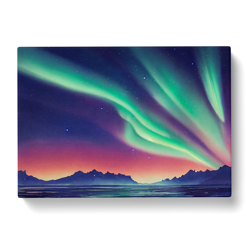 Northern Lights Watercolour Vol.2 - Wrapped Canvas Print, 40cm H x 60cm W x 3cm D