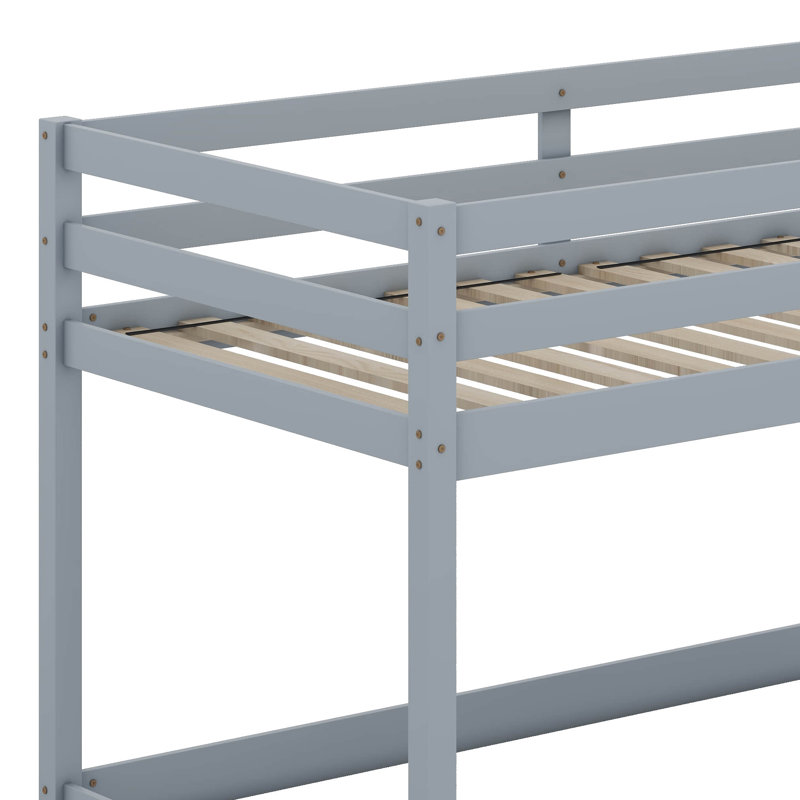 Solid Rubber Wooden Twin over Twin Loft Bed with Ladder, Gray
