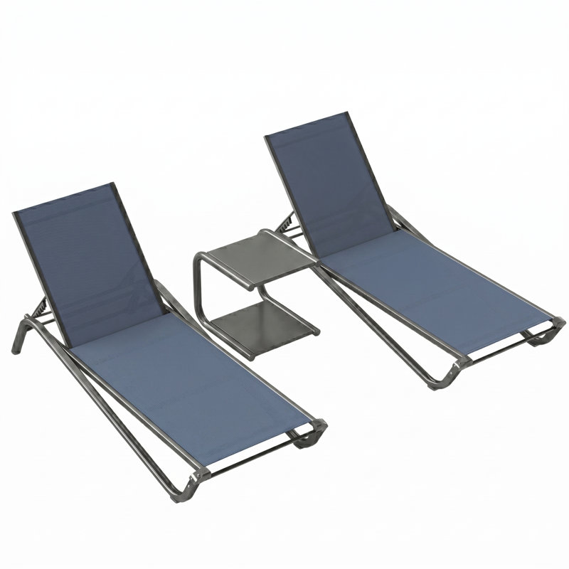 Chaise longue inclinable avec table pour le jardin et la piscine Hester, Navy
