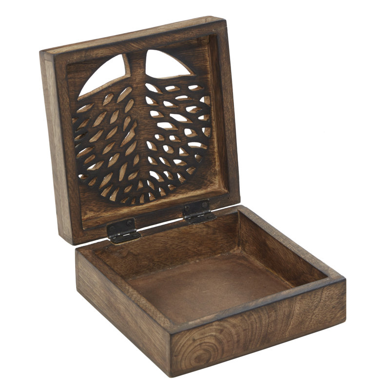 Attridge Wood Handmade Tree Decorative Brown Box with Hinged Lid Set