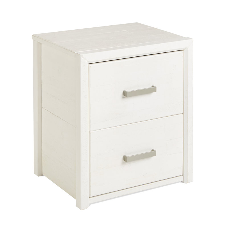 Table de chevet en bois massif Upson, Blanc vieilli