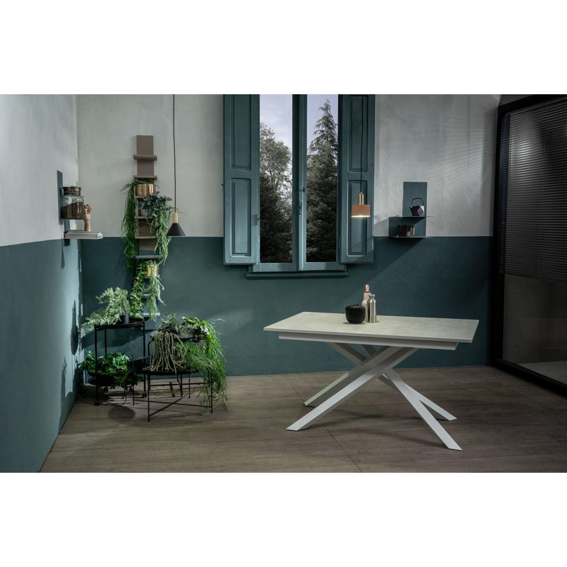 Daequon Extendable Oak Metal Base Dining Table, White, White