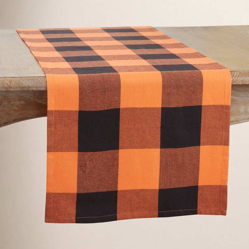 Harvest Plaid 100% Cotton Table Runner, 16" W x 90" L, Orange/Black