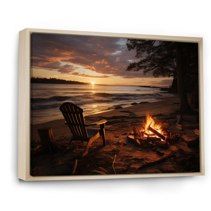 «Aluesi Beach Beach Bonfire II», reproduction sur toile, H 34 po x l 44 po x P 1,5 po, Cadre naturel flottant