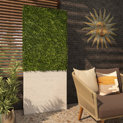 Faux Foliage Tall Boxwood Hedge Topiary with Realistic Leaves and Black Cement Planter Box