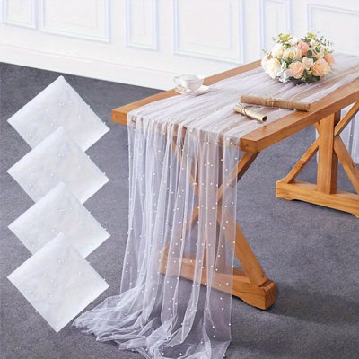 Chemin de table 4 pièces 28 x 79 pouces perle blanche
