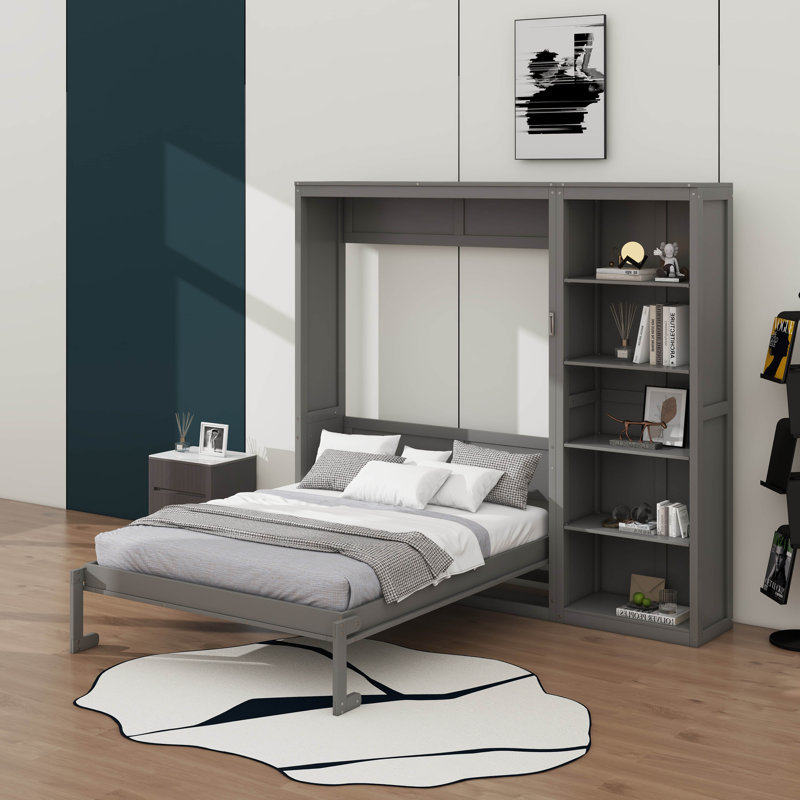 Lit caché grand format avec rangement intégré, Gris