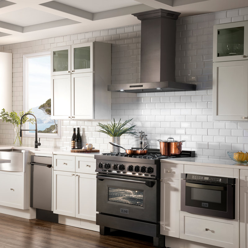30" 400 CFM Ducted Wall Mount Range Hood, Black Stainless Steel, 30"