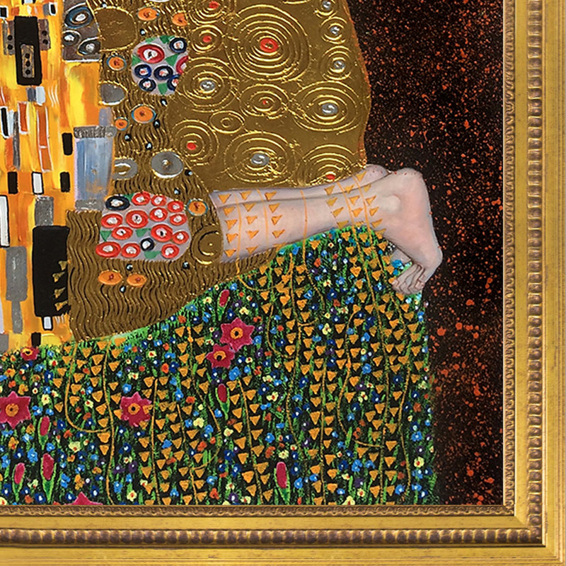 «The Kiss (Full View - Luxury Line)» par Gustav Klimt, peinture sur toile à cadre flottant, Encadrement doré