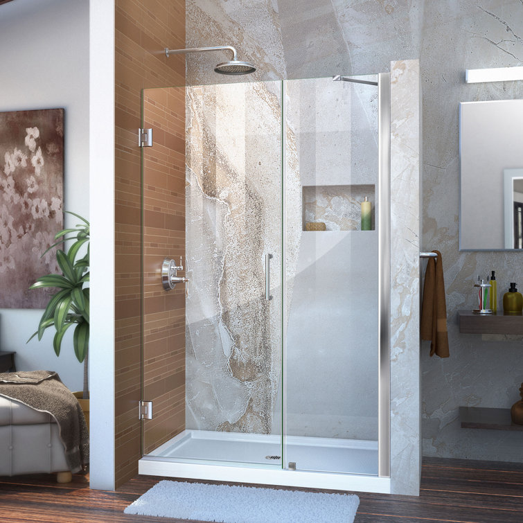 Unidoor 42" W x 72" H Frameless Shower Door and Fixed Panel with ClearMax™ Technology