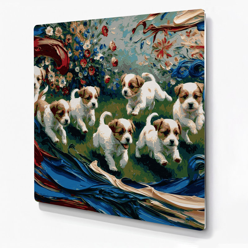 Chiens, jouet russe en métal mauve, art mural, H 16 po x l 16 po