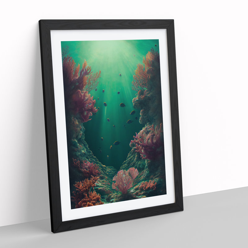 Fish By The Coral - Framed Print, 46cm H x 34cm W, Black