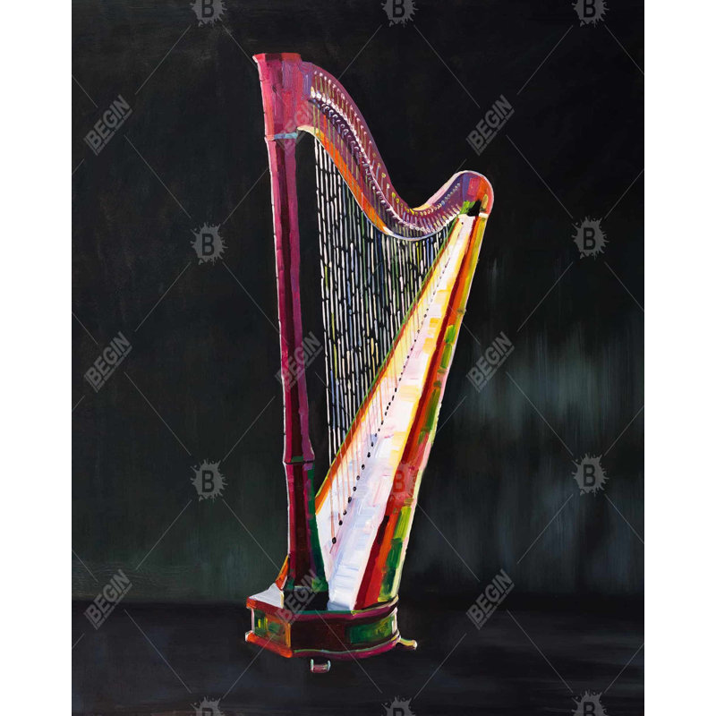 Harpe colorée et réaliste - décor de toile de salon