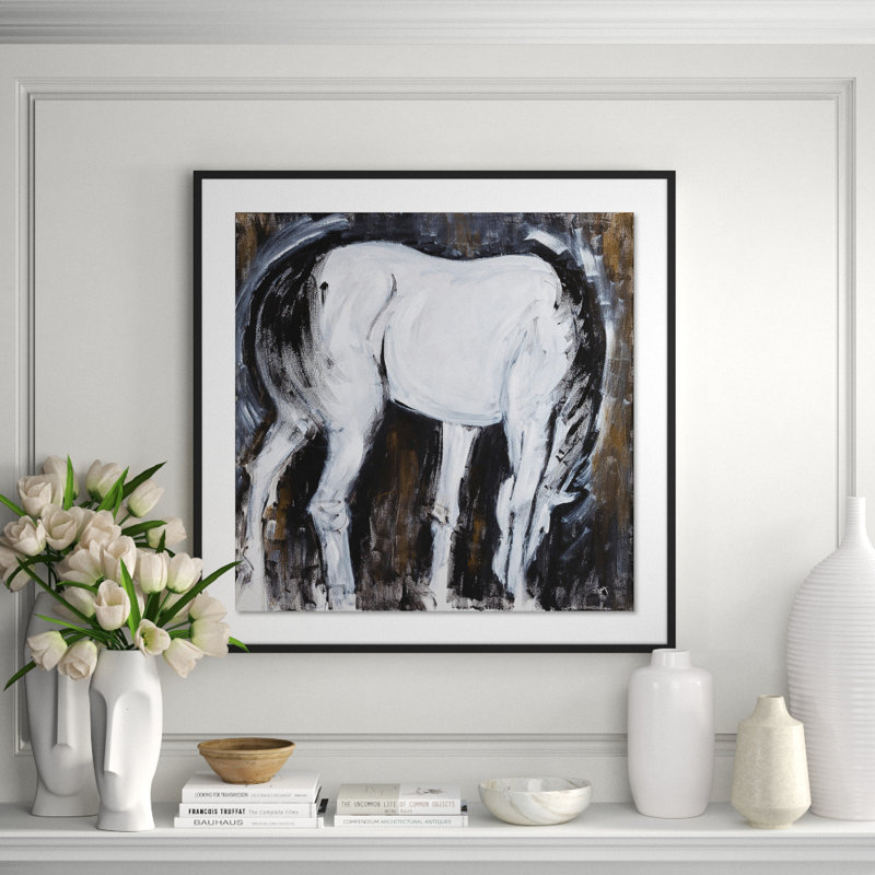 White horse II Framed Print, 40" H x 40" W x 2.5" D, Black