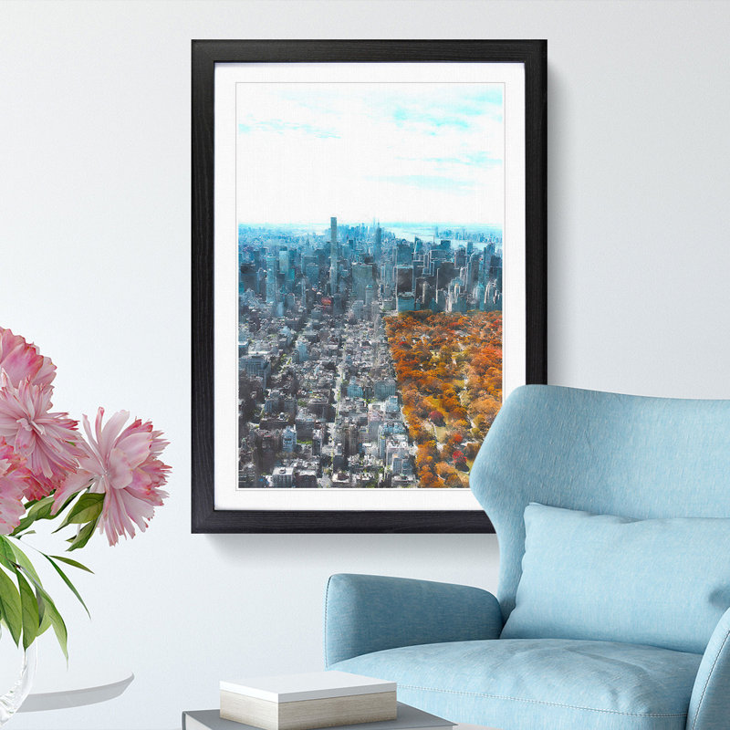 The New York Skyline with Central Park - Picture Frame Painting Print, 33cm H x 24cm W x 2cm D, Black Framed
