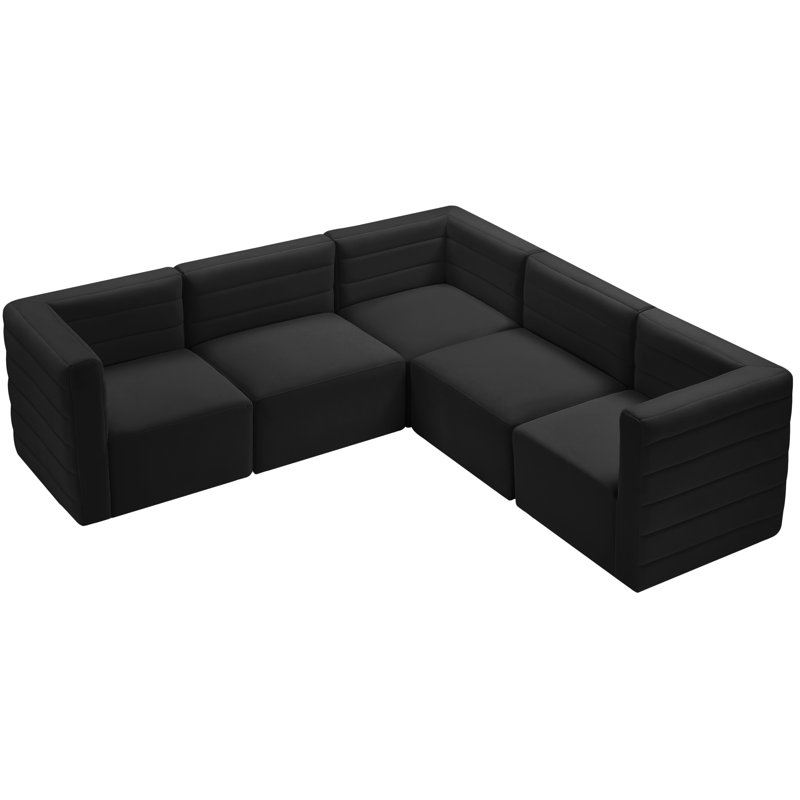 Enso Velvet L-Shaped Sectional Reversible, Black Velvet
