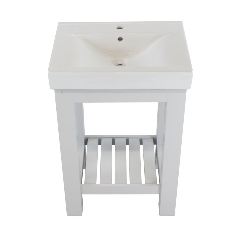 Bise 24'' Single Bathroom Vanity with Ceramic Top, Ivory, Gray