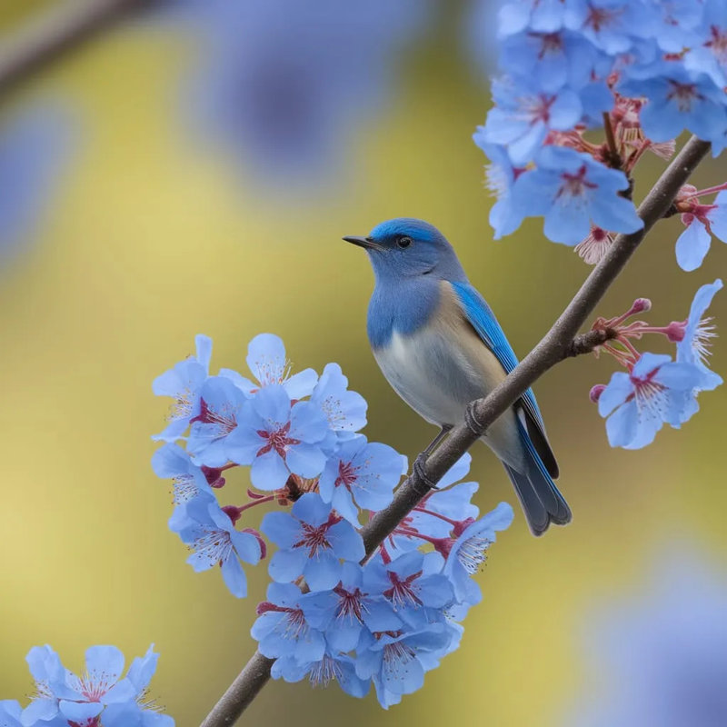 «Spring's Whisper: Délicat oiseau bleu en toile tendue», H 40 po x l 40 po