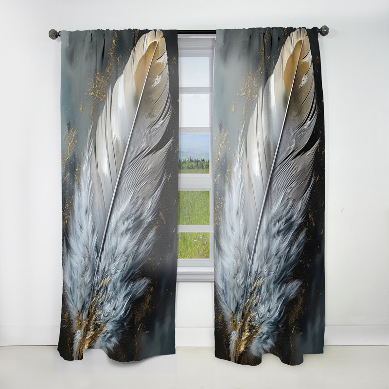 Plumes V or chic Boho - Rideau moderne - Velours obscurcissant - 1 panneau, L 52 po x L 108 po