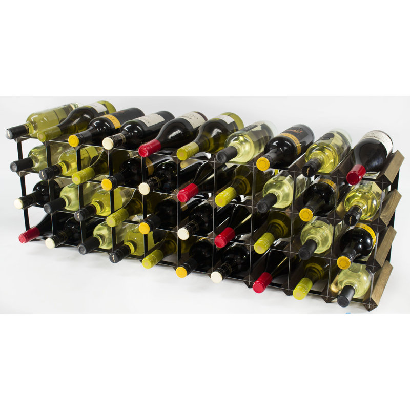 Felica 40 - Bottle Solid Wood Wine Bottle Rack, Walnut Stained Pine / Black Steel