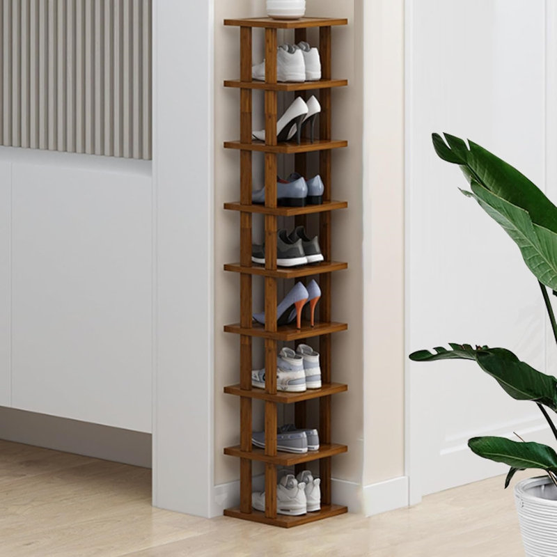 9-Layer Bamboo Shoe Rack - Tall & Narrow Vertical Organizer For Small Spaces, Entryway, Closet, Or Corner - Dark Espresso Finish