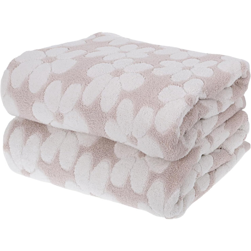 Soft Bath Towels For Bathroom, 2 Pack Super Absorbent Shower Towels 27.5X55 Inches Cute Floral Jacquard Bathroom Set, 100% Cotton, Light Beige (Light Beige)
