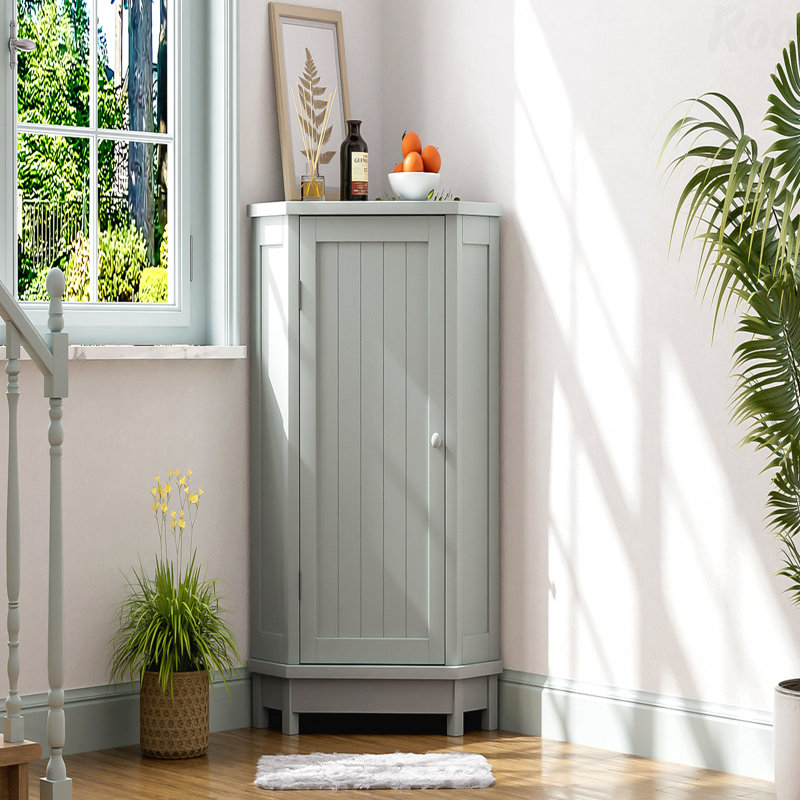 Gray Corner Storage Cabinet with Adjustable Shelves for Bathroom, Gray