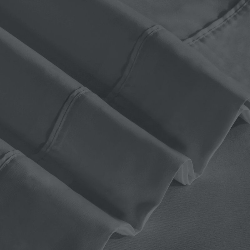 Ensembles de draps 100% microfibre brossée 4 pièces de draps de 16 po, Double, Gris foncé, Couleur unie