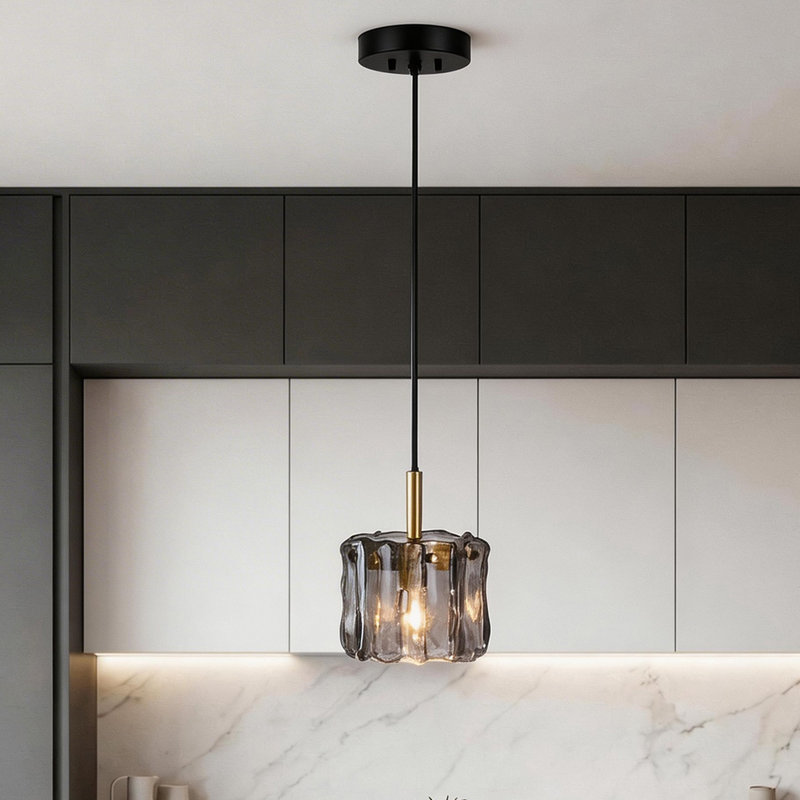 Luminaire suspendu moderne en verre fumé, 1 lumière, Gris