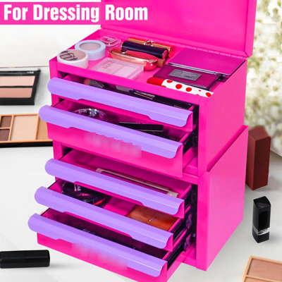 Five Office Workstation Storage Box In Pink, With Pull-out Handle And Waterproof Iron Drawer-style For Desk Stationery Makeup, Pink Color, Sheet Construction