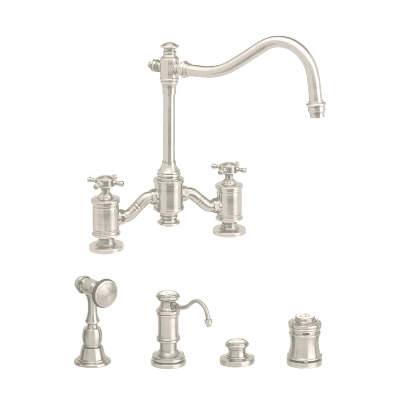 Annapolis Bridge Faucet - Cross Handles, Satin Nickel