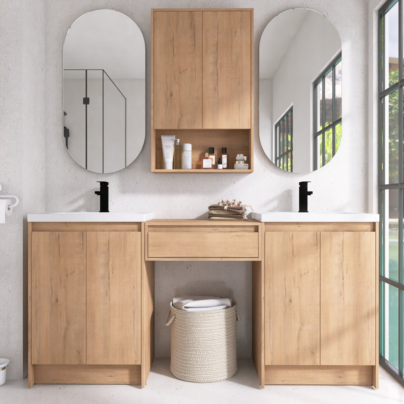 Ensemble de meuble-lavabo 72 po, meuble-lavabo autoportant avec double lavabo en résine et armoires de rangement, portes et tiroir à fermeture en douceur