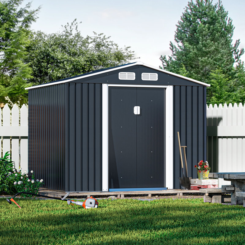 Remise de rangement en métal, Gris foncé, L 100,8 po x P 80,4 po x H 75,59 po