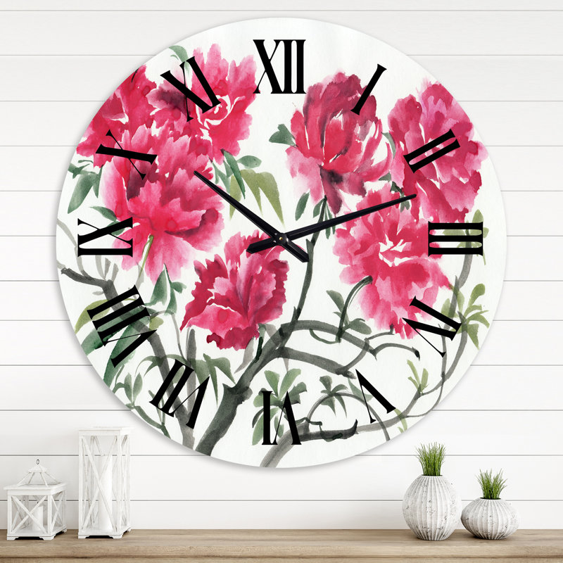 Horloge murale rétro - fleur d'azalée mauve traditionnelle, Grand