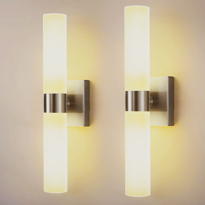 18 In 2-Light White Double Tube Wall Sconce ,Sleek Up And Down Light Fixture For Bathroom, Bedroom