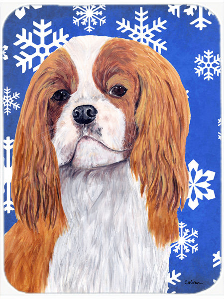 Planche à découper en verre de cavalier à aile de vacances épagneul Ashlynn, Bleu / Blanc