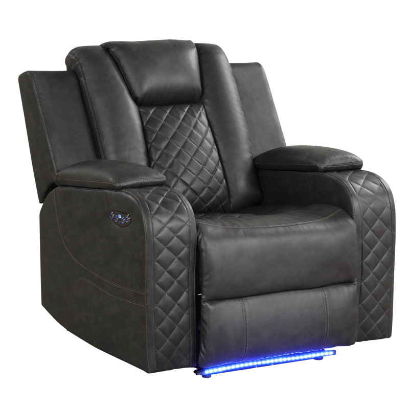 Luxurious Faux Leather Power Recliner Chair With LED Lights And USB Charging For Modern Comfort And Convenience, Gray