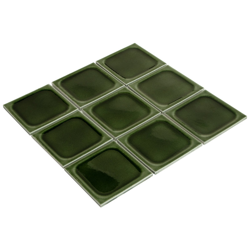 11.5" x 11.5" Glazed 3D Textured Handmade Look Recycled Glass Wall Mosaic Tile, Rounded Square