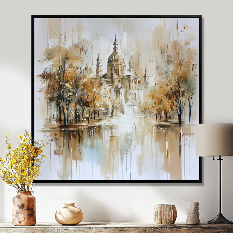 Aquarelle, Amsterdam Soft Dreamy Architecture II - art mural imprimé Amsterdam, H 16 po x l 16 po, Black