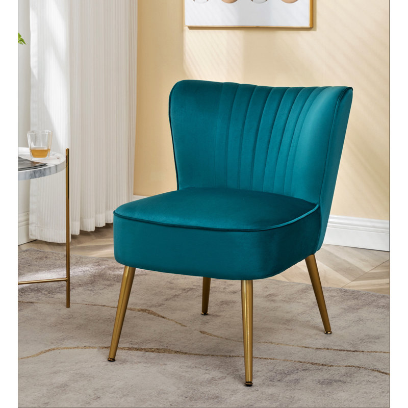 Upholstered Slipper Chair, Greenish Blue