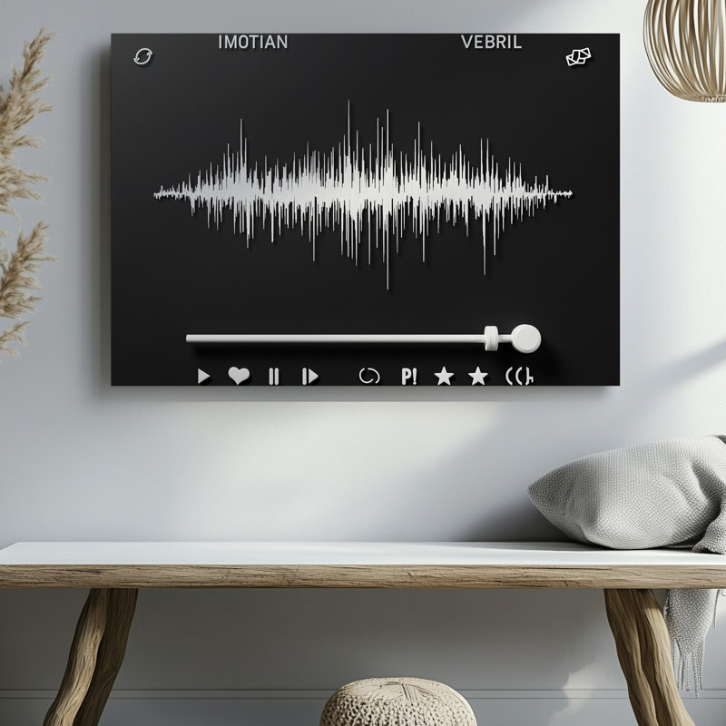 La toile crée une conception d'interface numérique minimaliste mettant en vedette un lecteur d'art mural élégant sur un fond noir uni