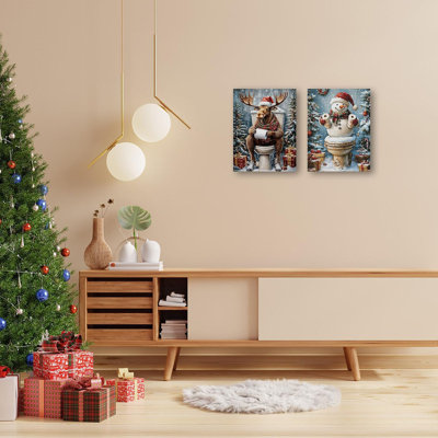 Décoration de Noël pour salle de bain, affiche de vacances d'hiver, décoration murale pour toilette, 11 x 14 po, ensemble de 2