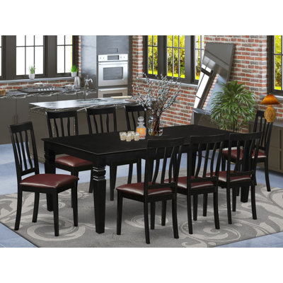 9 Piece Dining Table Set Includes a Rectangle Dinner Table with Butterfly Leaf and 8 Faux Leather Dining Room Chairs, Black