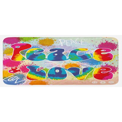 Peace And Love Tie Dye Effect Funky Color Splash Rainbow Abstract Print Multicolor Kitchen Mat -  East Urban Home, 7B71A7BFC03348F497465FC1A5F37FAD