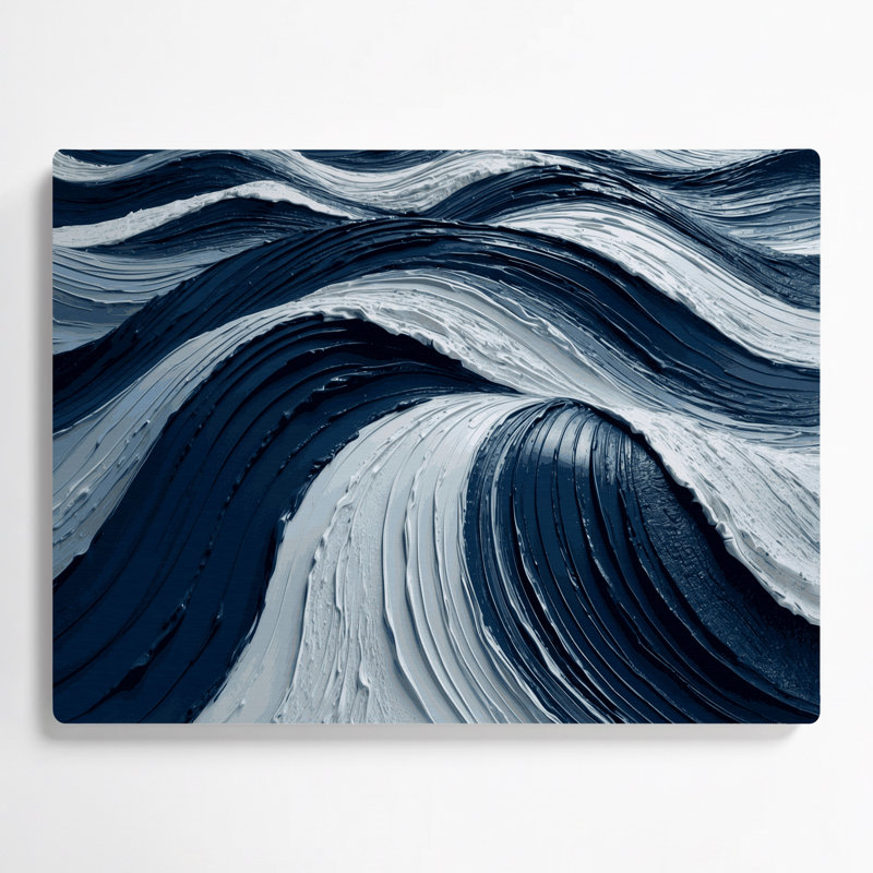 Art mural horizontal rayé bleu marine en métal gris clair, H 24 po x l 36 po
