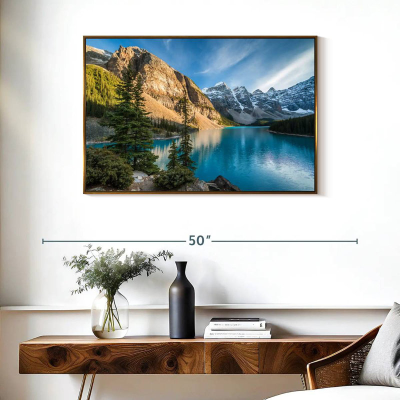 Lac Moraine Glorious, Cadre flottant doré, 37 po x 25 po