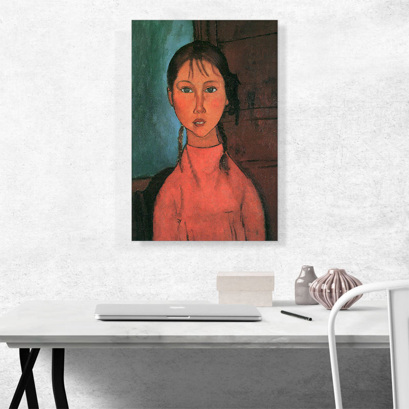 Fille avec des nattes par Amedeo Modigliani, reproduction d'art sur toile tendue, H 26 po x l 18 po x P 0,75 po