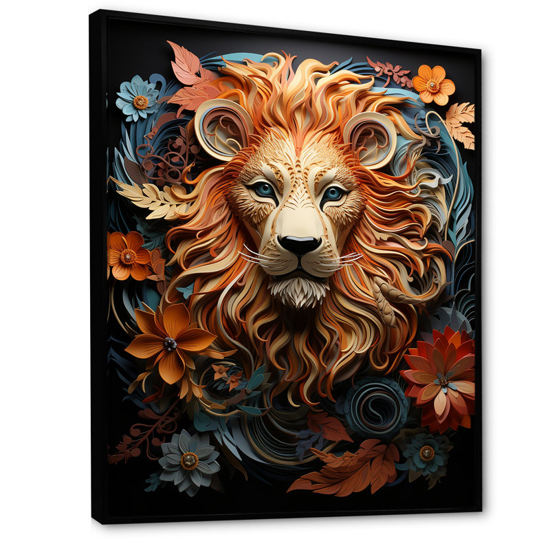 Lions Realm Dominant Presence - impression, Cadre flottant noir, H 40 po x l 30 po x P 1,5 po